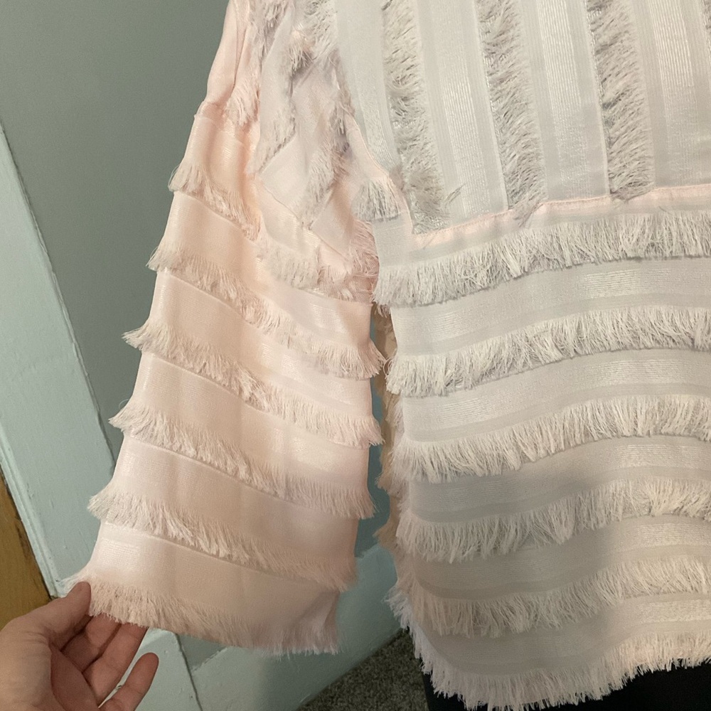 Cupio pale pink fringed blouse. Size Medium - Picture 5 of 7